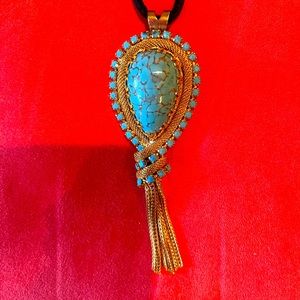 Vintage Rare High end Costume Turquoise and Gold Pendant